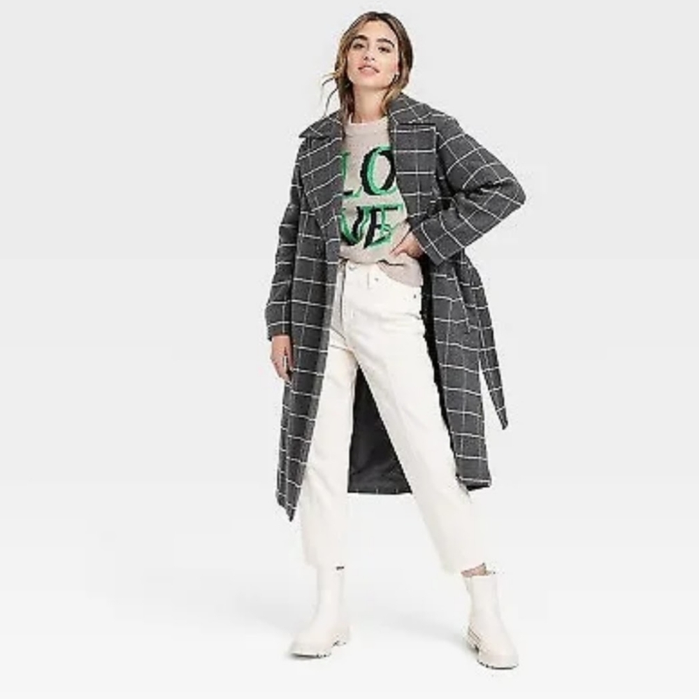 Women's Overcoat - A New Day Gray Plaid